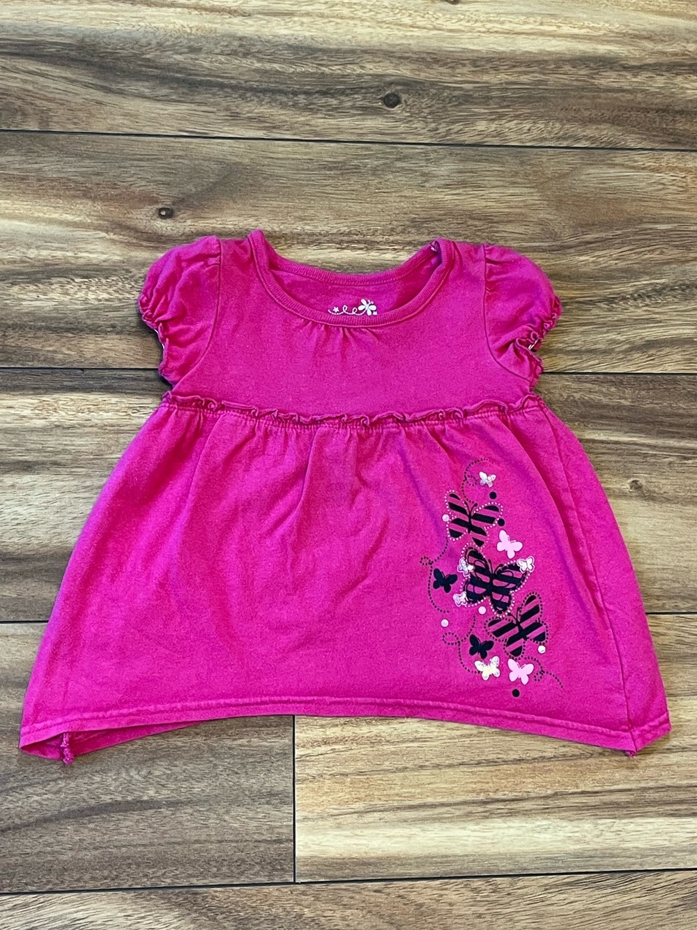 Size 12 mo baby girl infant Hot pink bubble sleeve butterfly top y2k